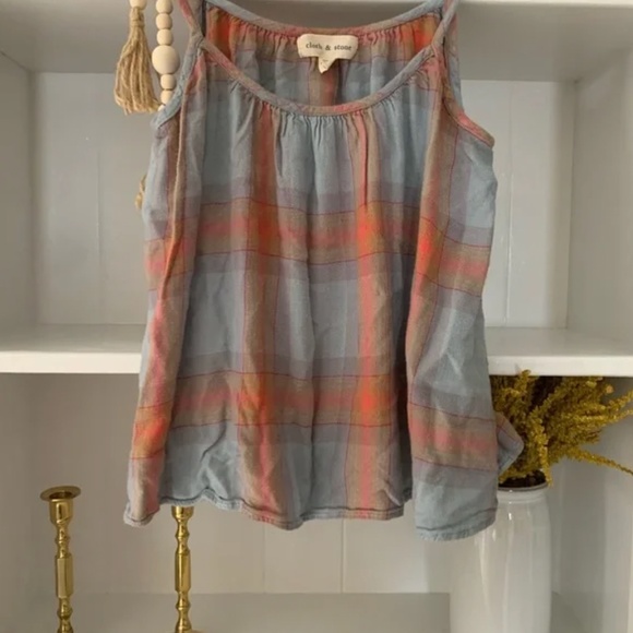 Anthropologie Cloth & Stone Plaid Spaghetti Strap Cotton Tank Top - Picture 4 of 7